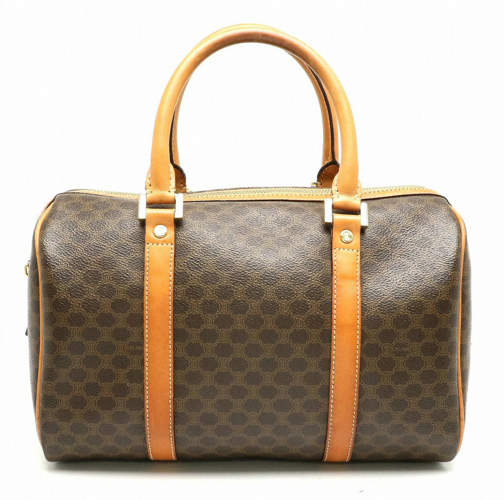 Celine Macadam Boston bag handbag leather brown dark